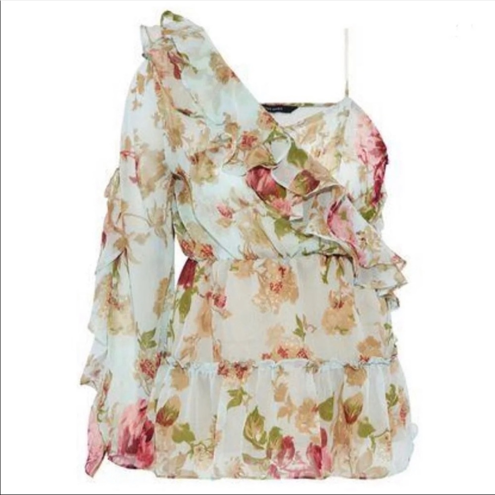 Walter Baker Maya Top Floral One-Shoulder Ruffle Blouse Small NWT